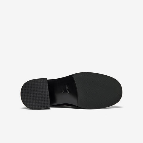 Bata乐福鞋女2025秋羊皮抓纹粗跟舒适英伦通勤一脚蹬单鞋63051CA5