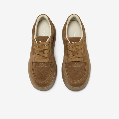 Bata小魔镜女2025秋季新款牛皮通勤休闲厚底擦色小白鞋UEN16CM5