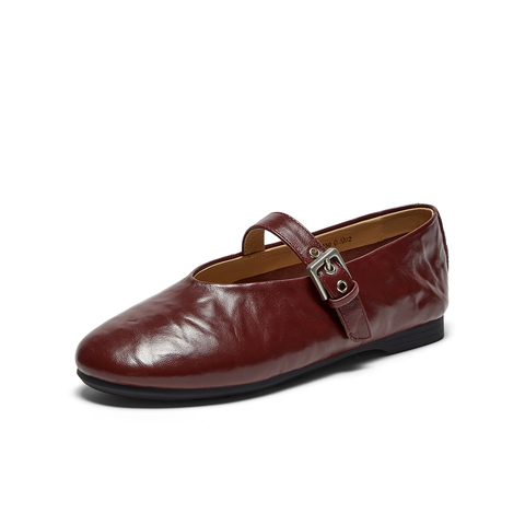 Bata羊皮书玛丽珍单鞋女2025秋商场新款复古软底浅口鞋AUO01CQ5