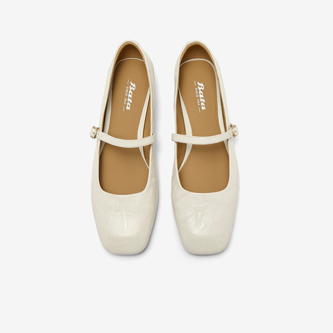 Bata玛丽珍女2025秋商场新款羊皮法式通勤百搭粗跟浅口鞋63191CQ5