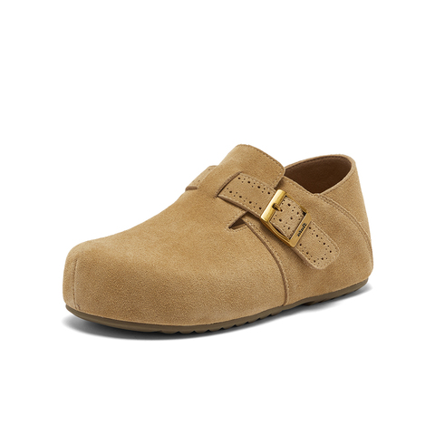 Bata勃肯鞋女2025秋商场新款英伦复古牛剖皮内增高一脚蹬31502CM5