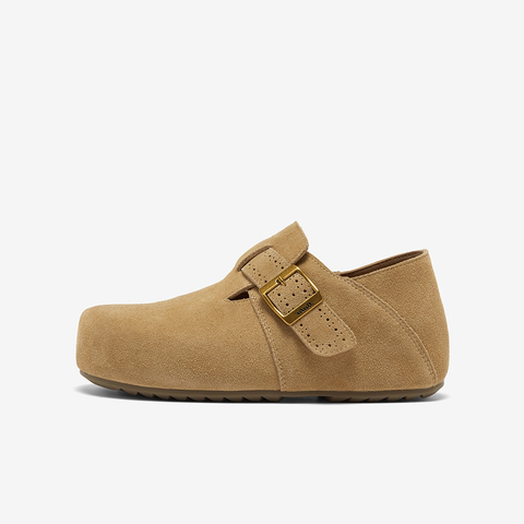 Bata勃肯鞋女2025秋商场新款英伦复古牛剖皮内增高一脚蹬31502CM5