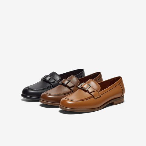 Bata乐福鞋女2025秋季新款复古英伦风牛皮通勤百搭一脚蹬AVG09CA5