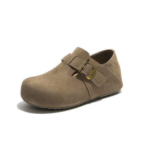 Bata勃肯鞋女2025秋商场新款英伦复古牛剖皮内增高一脚蹬31502CM5