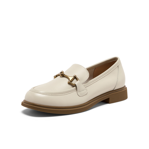 Bata乐福鞋女2025秋季新款学院英伦风牛皮粗跟通勤单鞋11961CM5