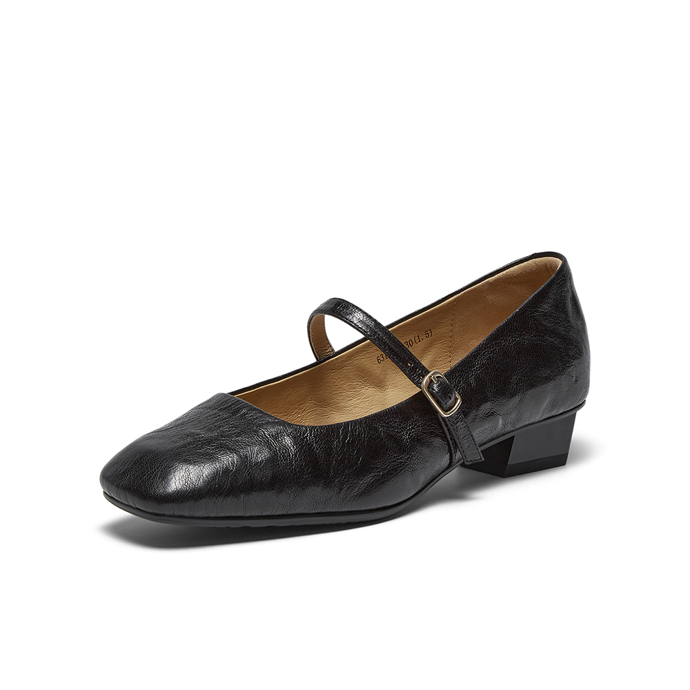 Bata玛丽珍女2025秋商场新款羊皮法式通勤百搭粗跟浅口鞋63191CQ5