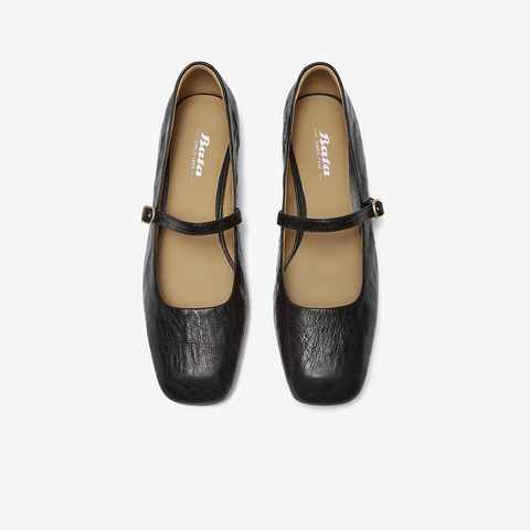 Bata玛丽珍女2025秋商场新款羊皮法式通勤百搭粗跟浅口鞋63191CQ5