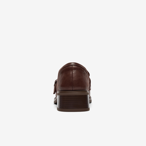 Bata乐福鞋女2025秋季新款复古英伦风牛皮通勤粗跟单鞋51536CA5