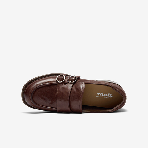 Bata乐福鞋女2025秋季新款复古英伦风牛皮通勤粗跟单鞋51536CA5