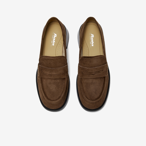 Bata乐福鞋女2025秋羊皮抓纹粗跟舒适英伦通勤一脚蹬单鞋63051CA5