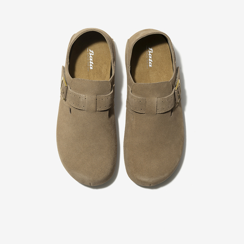 Bata勃肯鞋男2025秋商场新品英伦风复古牛剖皮厚底一脚蹬25127CM5