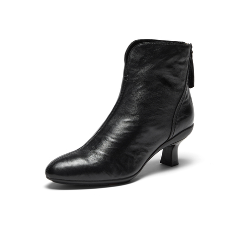 Bata时装靴女2025冬商场新款羊皮软底优雅粗跟通勤短筒靴AIR53DD5