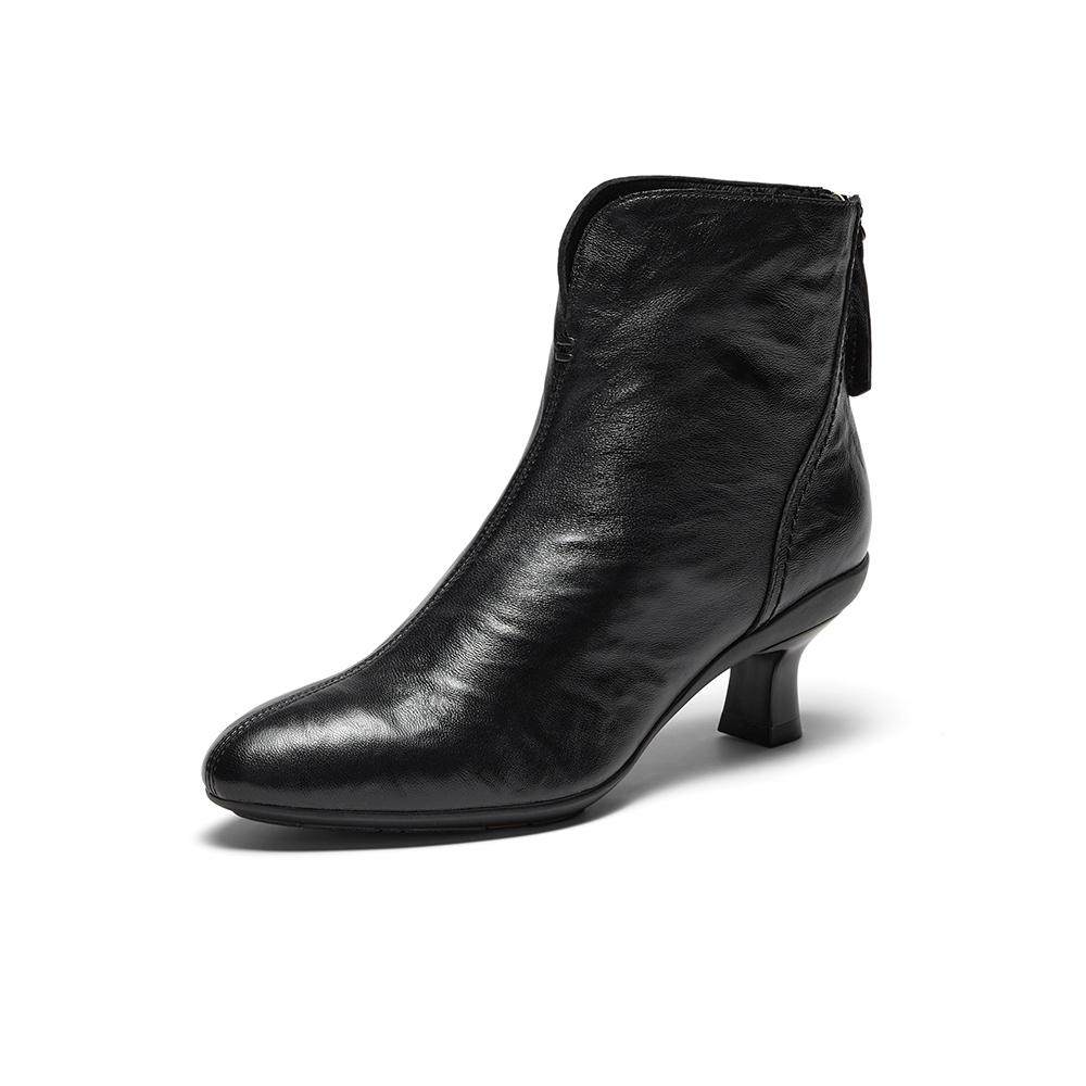 Bata时装靴女2025冬商场新款羊皮软底优雅粗跟通勤短筒靴AIR53DD5