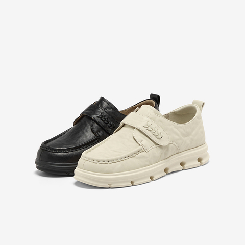 Bata乐福鞋女2025秋季商场新款牛皮纹理轻便厚底通勤单鞋20259CM5