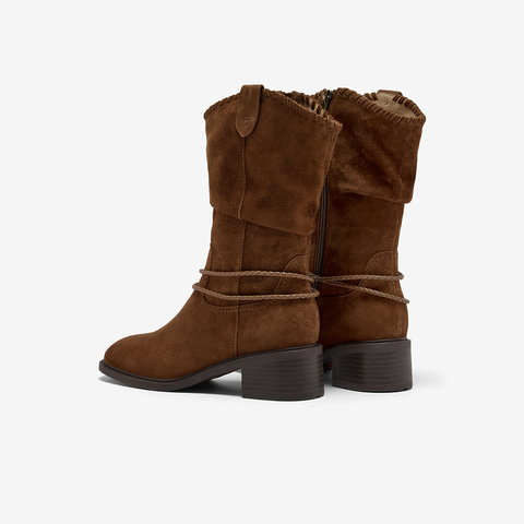 Bata西部靴女2025冬商场新款羊皮百搭复古时尚长筒时装靴ATO47DS5