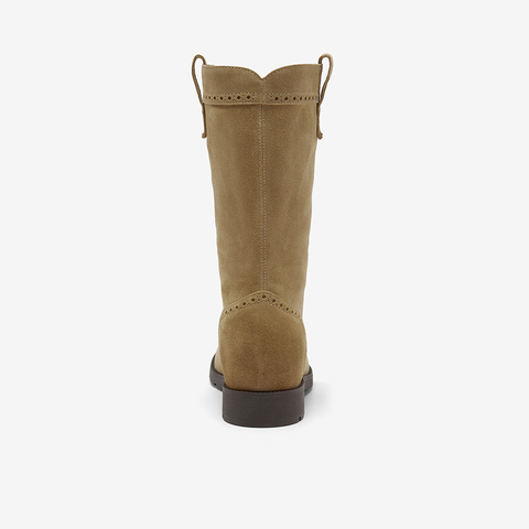 Bata西部靴女2025冬季商场新款牛剖皮复古擦色软底牛仔靴67011DS5