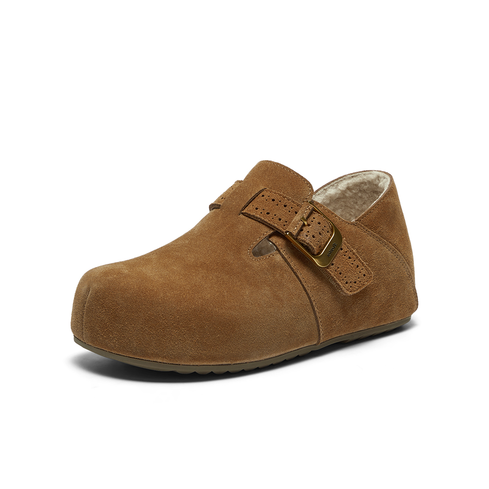 Bata勃肯鞋女2025秋商场新款英伦复古牛剖皮内增高一脚蹬31502CM5