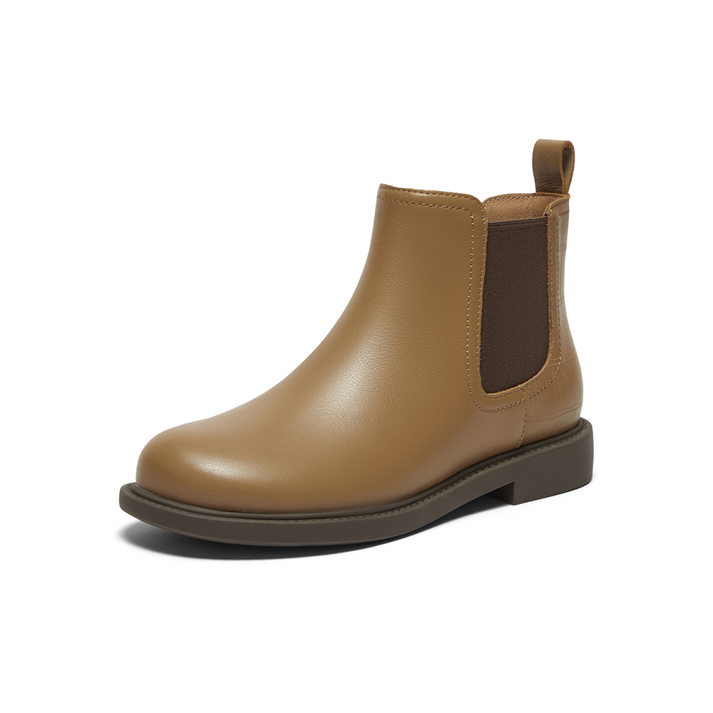 Bata切尔西靴女2025冬商场新款英伦风牛皮通勤软底短筒靴86812DD5