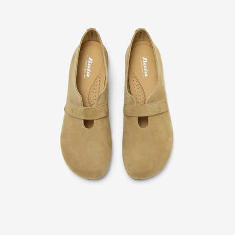 Bata深口单鞋女2025秋季商场新款百搭复古牛剖皮软底便鞋AYB13CA5