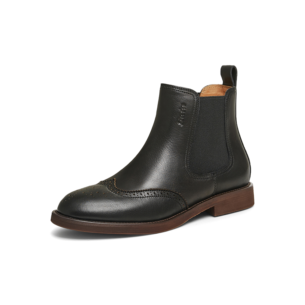 Bata切尔西靴女2025冬商场新款英伦风牛皮粗跟通勤短筒靴ATA44DD5