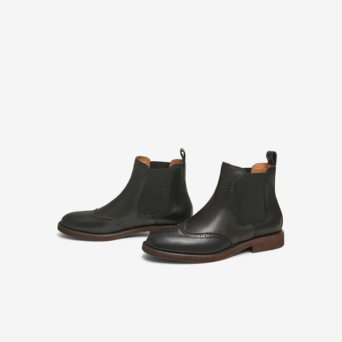 Bata切尔西靴女2025冬商场新款英伦风牛皮粗跟通勤短筒靴ATA44DD5