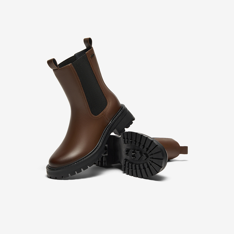 Bata切尔西靴女2025冬季商场新款牛皮英伦粗跟通勤短筒靴WIG26DZ5