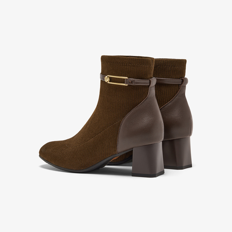 Bata时装靴女2025冬季商场新款羊皮软底通勤粗跟短筒靴ALV57DD5