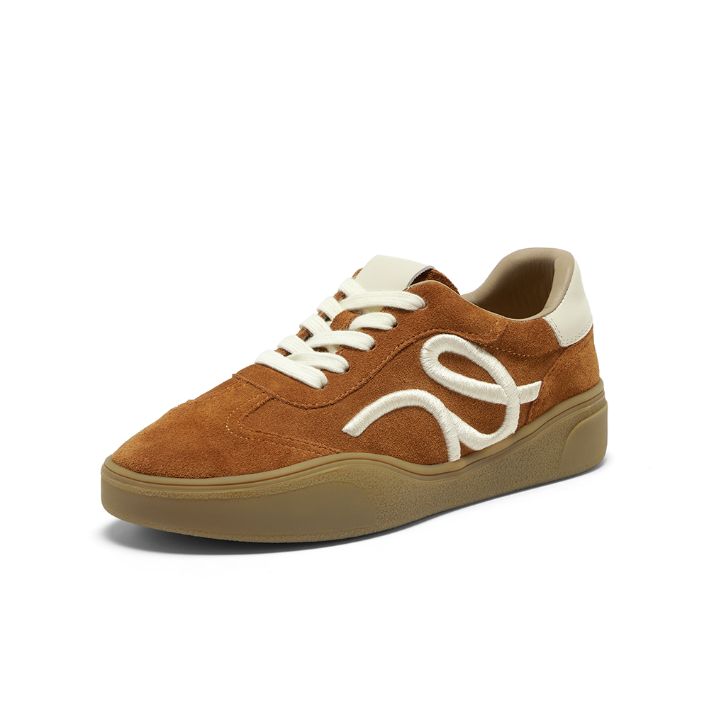 Bata休闲鞋女2025秋季新款牛剖皮通勤厚底复古德训运动鞋28881CM5