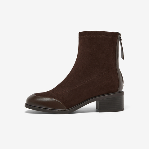 Bata时装靴女2024冬商场新款弹力复古通勤粗跟软底短筒靴ATO43DD4