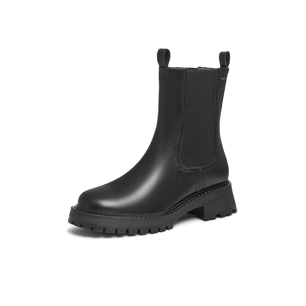 Bata切尔西靴女2025冬季商场新款牛皮英伦粗跟通勤短筒靴WIG26DZ5