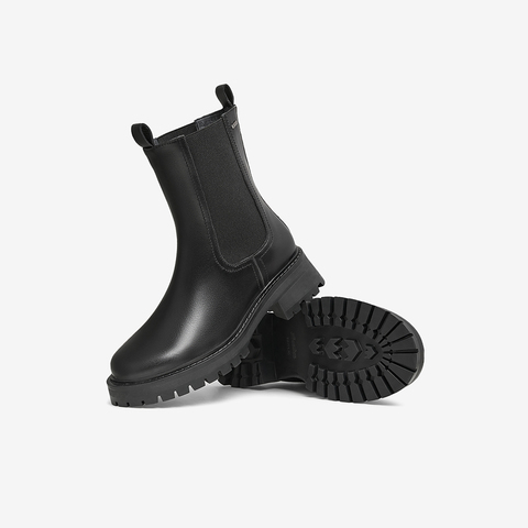 Bata切尔西靴女2025冬季商场新款牛皮英伦粗跟通勤短筒靴WIG26DZ5