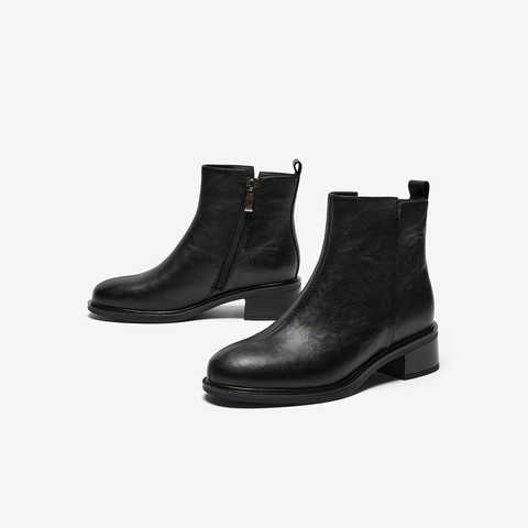 Bata时装靴女2025冬季商场新款粗跟百搭羊皮通勤短筒靴76180DD5