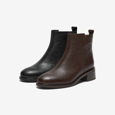 Bata时装靴女2025冬季商场新款粗跟百搭羊皮通勤短筒靴76180DD5