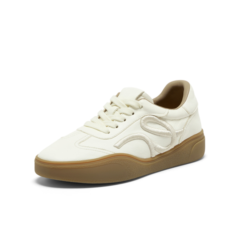 Bata休闲鞋女2025秋季新款牛剖皮通勤厚底复古德训运动鞋28881CM5