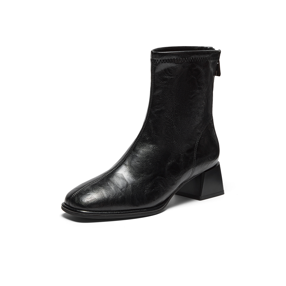 Bata弹力瘦瘦靴女2025冬季商场新款通勤百搭粗跟时装靴AAH40DZ5