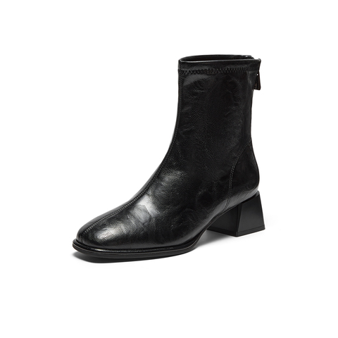 Bata弹力瘦瘦靴女2025冬季商场新款通勤百搭粗跟时装靴AAH40DZ5