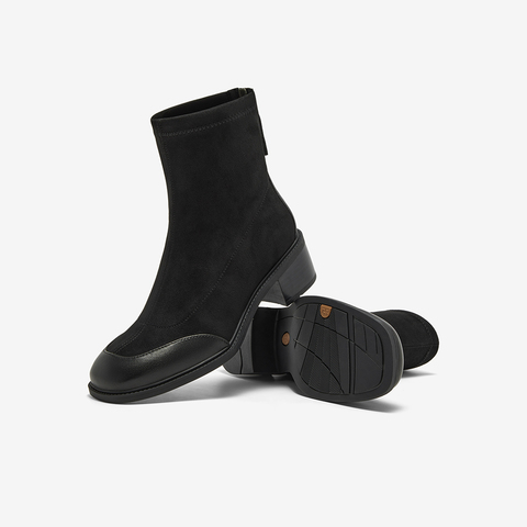 Bata时装靴女2024冬商场新款弹力复古通勤粗跟软底短筒靴ATO43DD4