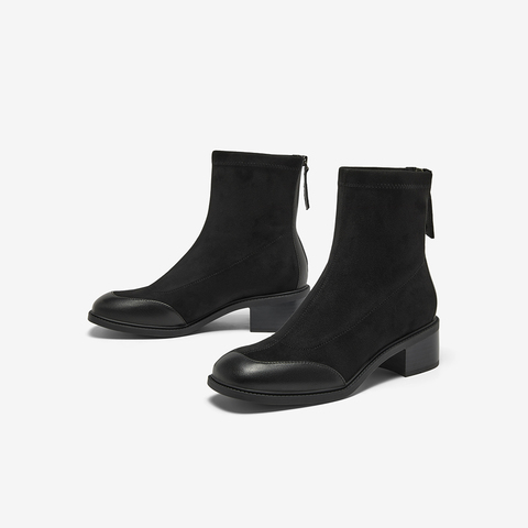 Bata时装靴女2024冬商场新款弹力复古通勤粗跟软底短筒靴ATO43DD4