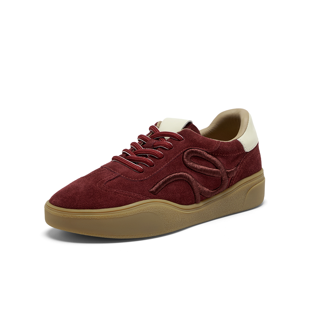 Bata休闲鞋女2025秋季新款牛剖皮通勤厚底复古德训运动鞋28881CM5