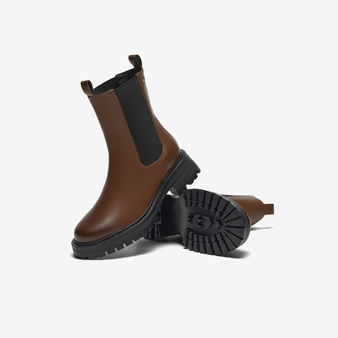 Bata切尔西靴女2025冬季商场新款牛皮英伦粗跟通勤短筒靴WIG26DZ5