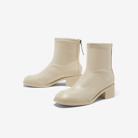 Bata时装靴女2024冬商场新款弹力复古通勤粗跟软底短筒靴ATO43DD4