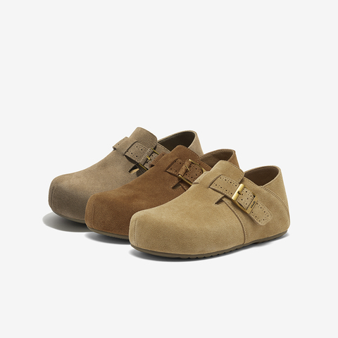 Bata勃肯鞋女2025秋商场新款英伦复古牛剖皮内增高一脚蹬31502CM5