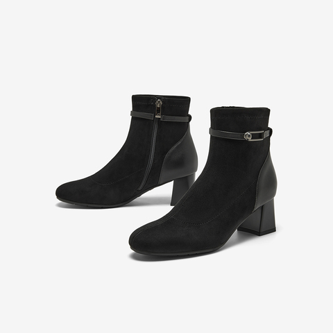 Bata时装靴女2025冬季商场新款羊皮软底通勤粗跟短筒靴ALV57DD5