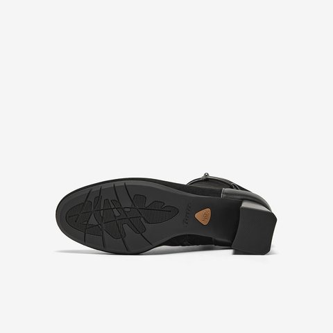 Bata时装靴女2025冬季商场新款羊皮软底通勤粗跟短筒靴ALV57DD5