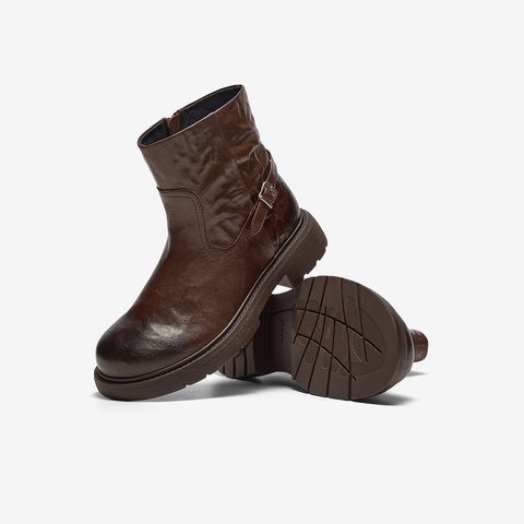 Bata时装靴女2025冬季商场新款粗跟百搭羊皮通勤短筒靴AD740DD5