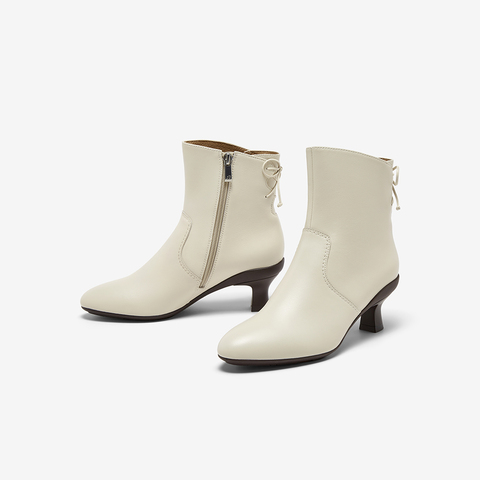 Bata时装靴女2025冬商场新款百搭软底羊皮通勤粗跟短筒靴AIR55DD5