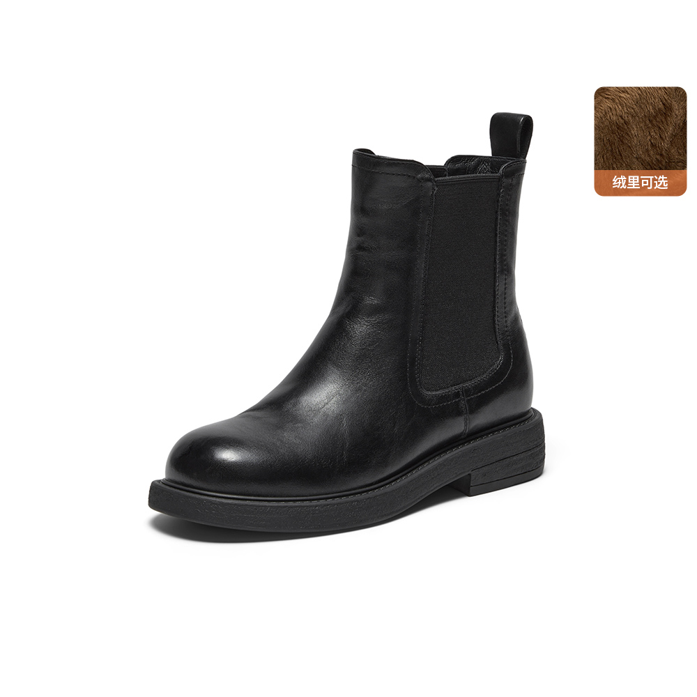 Bata切尔西靴女2025冬商场新款英伦风牛皮通勤百搭短筒靴33578DD5