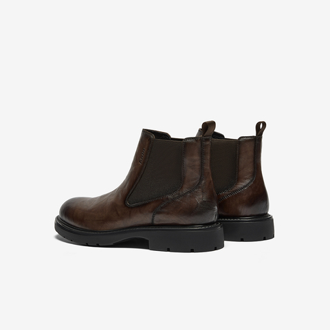 Bata切尔西靴男2025冬季商场新款英伦风牛皮粗跟短筒靴29692DD5