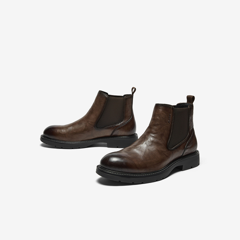 Bata切尔西靴男2025冬季商场新款英伦风牛皮粗跟短筒靴29692DD5