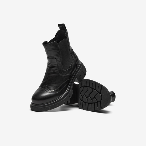 Bata切尔西靴女2025冬商场新款英伦风牛皮粗跟通勤短筒靴UWL04DD5